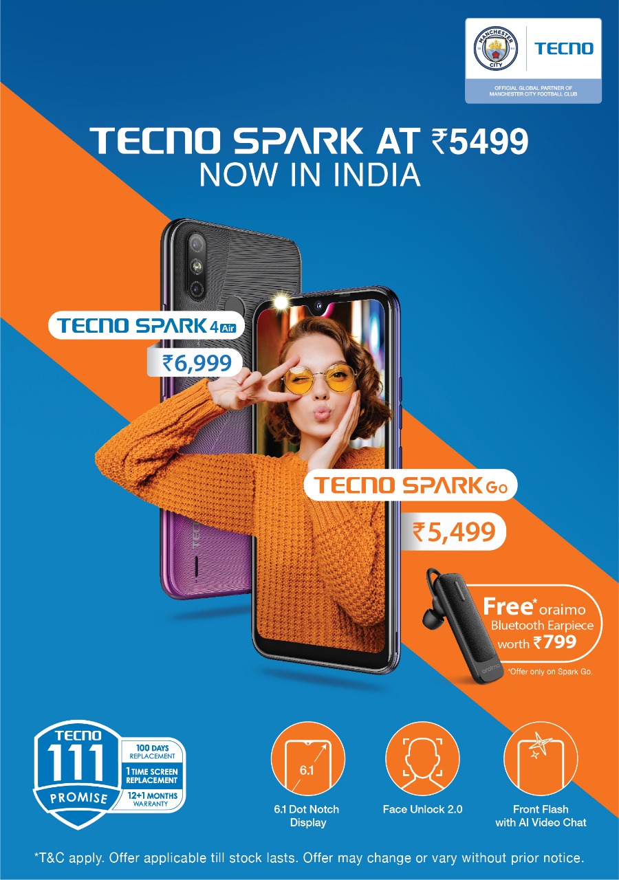 TECNO brings ‘segment-first’ 6.1” HD+ dot notch display and AI front flash at just INR 5499; launches an All-New Spark Series in India!