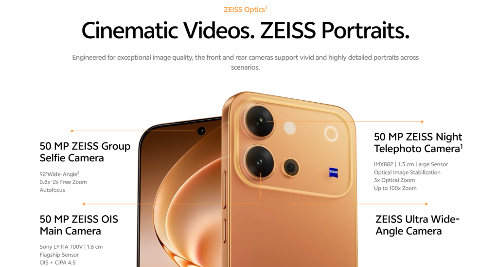 Vivo V80 5G ZEISS co-engineered 50MP OIS triple camera setup