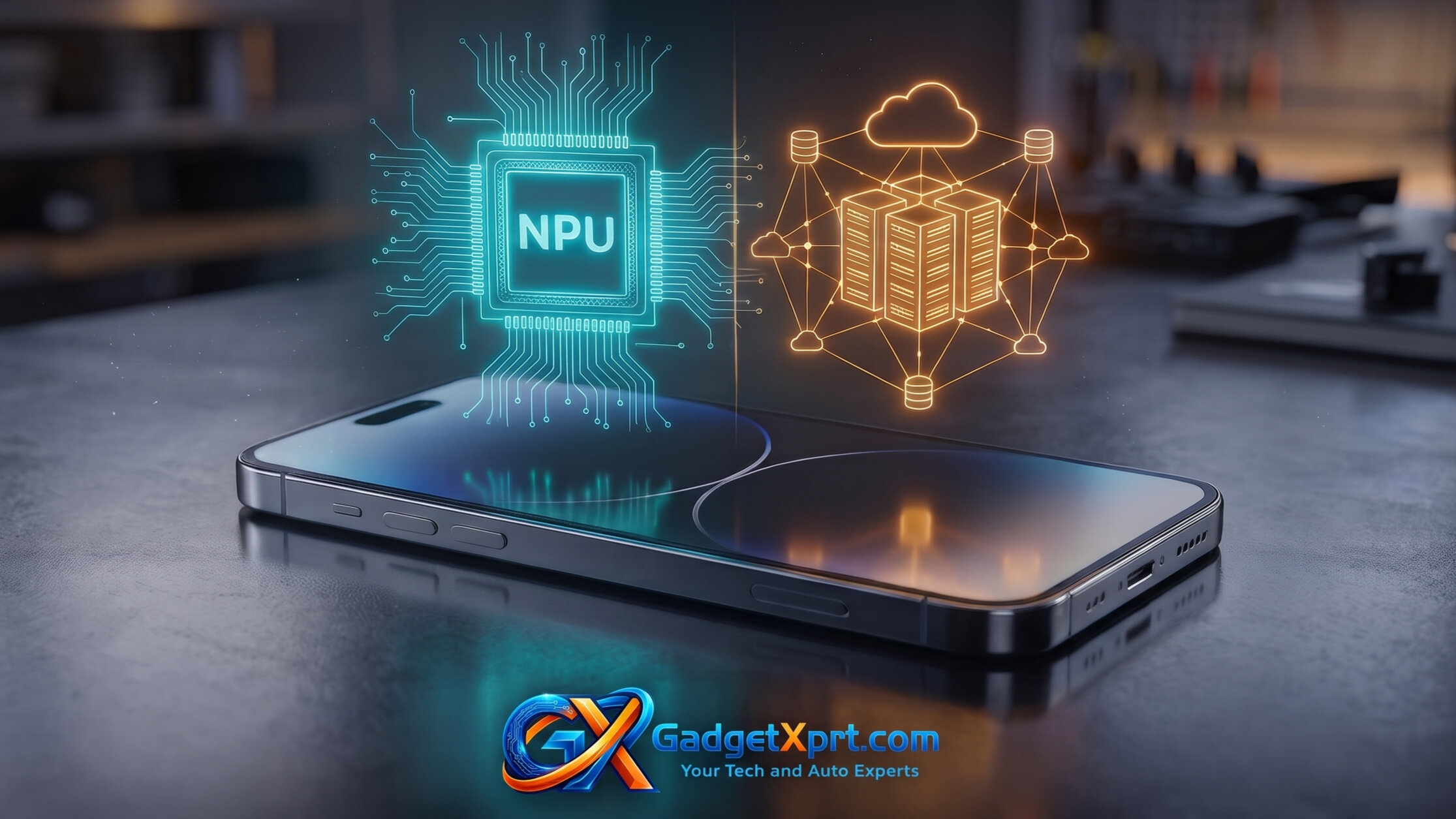 On-Device AI vs Cloud AI technical comparison in modern smartphones showing NPU silicon architecture