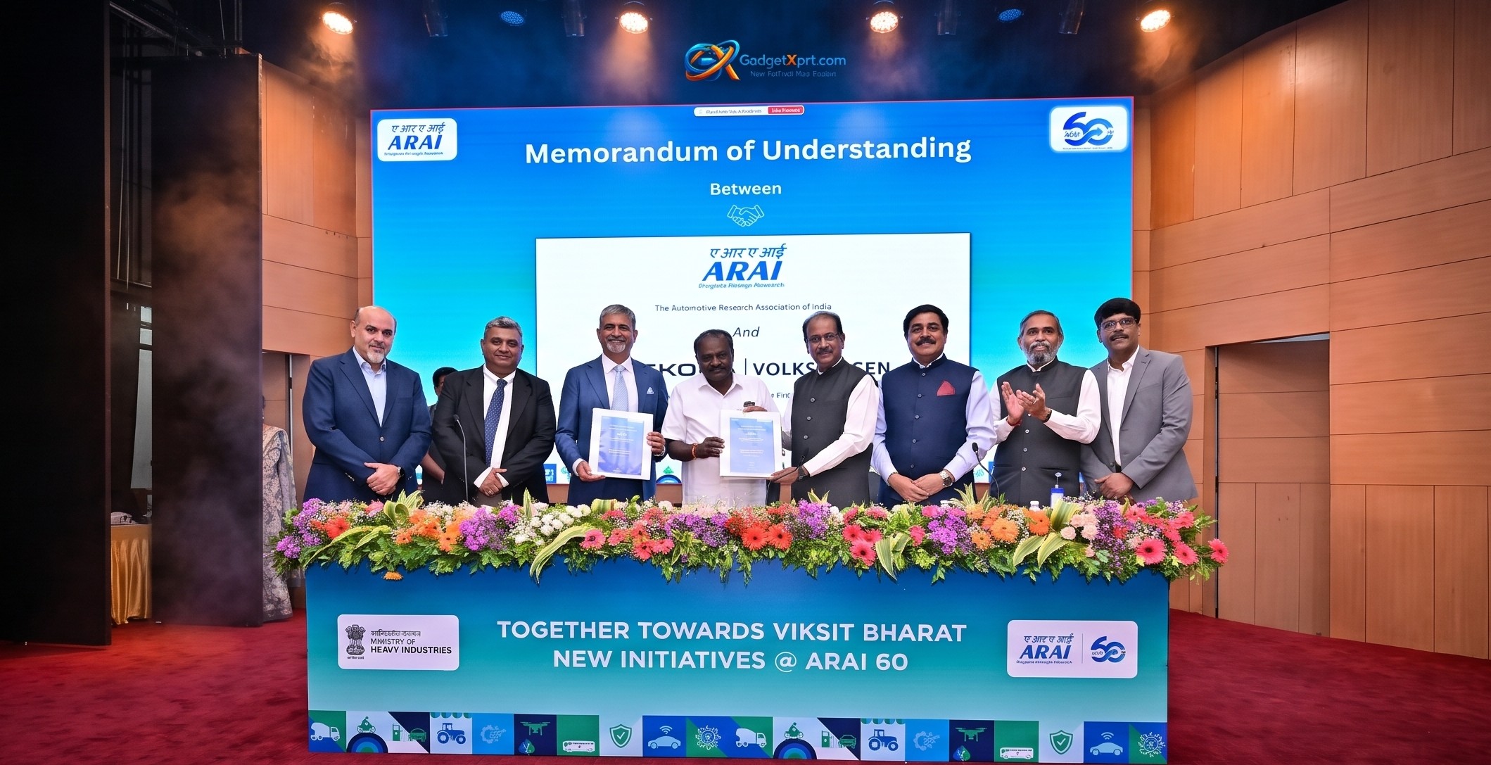 Skoda Volkswagen ARAI crash test facility MoU signed in Chakan Pune in presence of Union Minister HD Kumaraswamy
