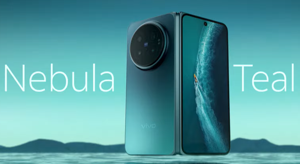 vivo X Fold 6 design with 2.5D curved metal frame in Nebula Teal and Prism Black