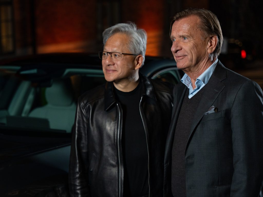 NVIDIA CEO Jensen Huang and Volvo leadership announcing AI automated driving partnership